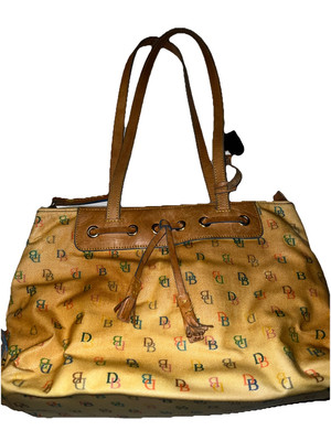 Vtg DOONEY& BOURKE Orange Signature Canvas Leather Purse Tote Bag