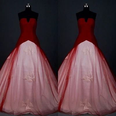 Rote Brautkleider Vintage ärmellose gotische Tüll eine Linie Brautkleider - Bild 1 von 4