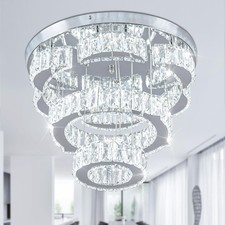Modern Crystal Ceiling Light Flush Mount 2-Ring LED Chandelier for Bedroom, Hall