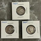 1943 S, 1944 S, 1944 P MERCURY DIMES, CIRCULATED, UNGRADED