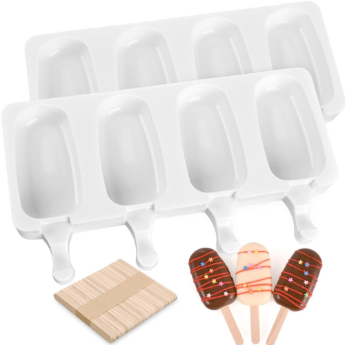 Popsicle Silicone Molds Set, 2 PCS Ice Cream Molds with 50 Wooden Sticks for ...