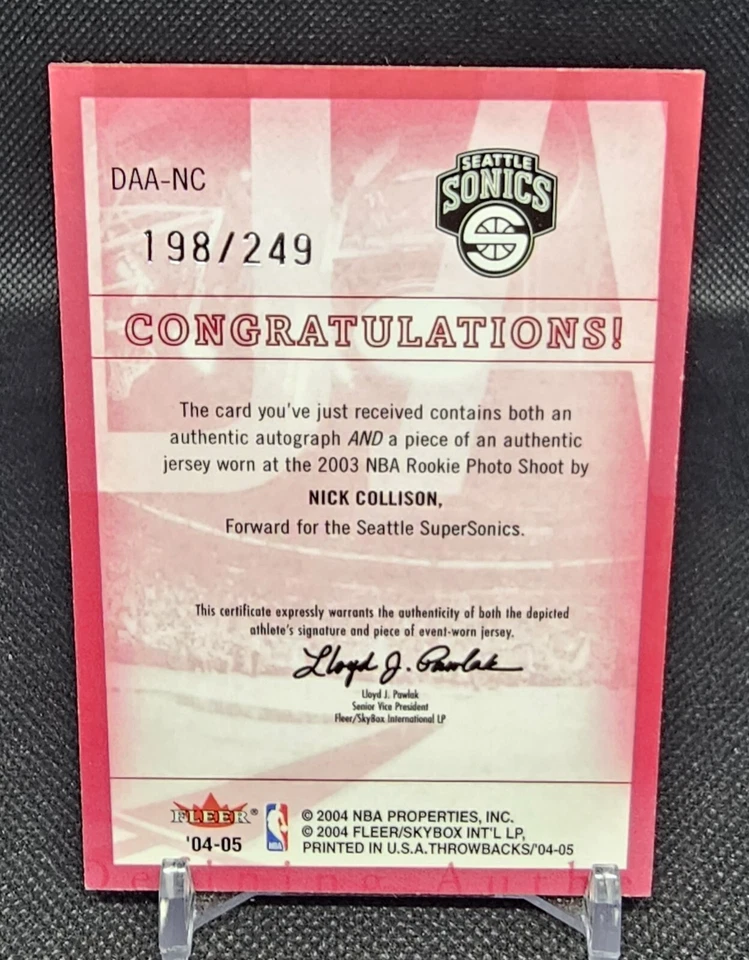 2004 Fleer Throwbacks Defining Authentic Jersey /249 Nick Collison #DAA-NC Auto - Image 2 of 2