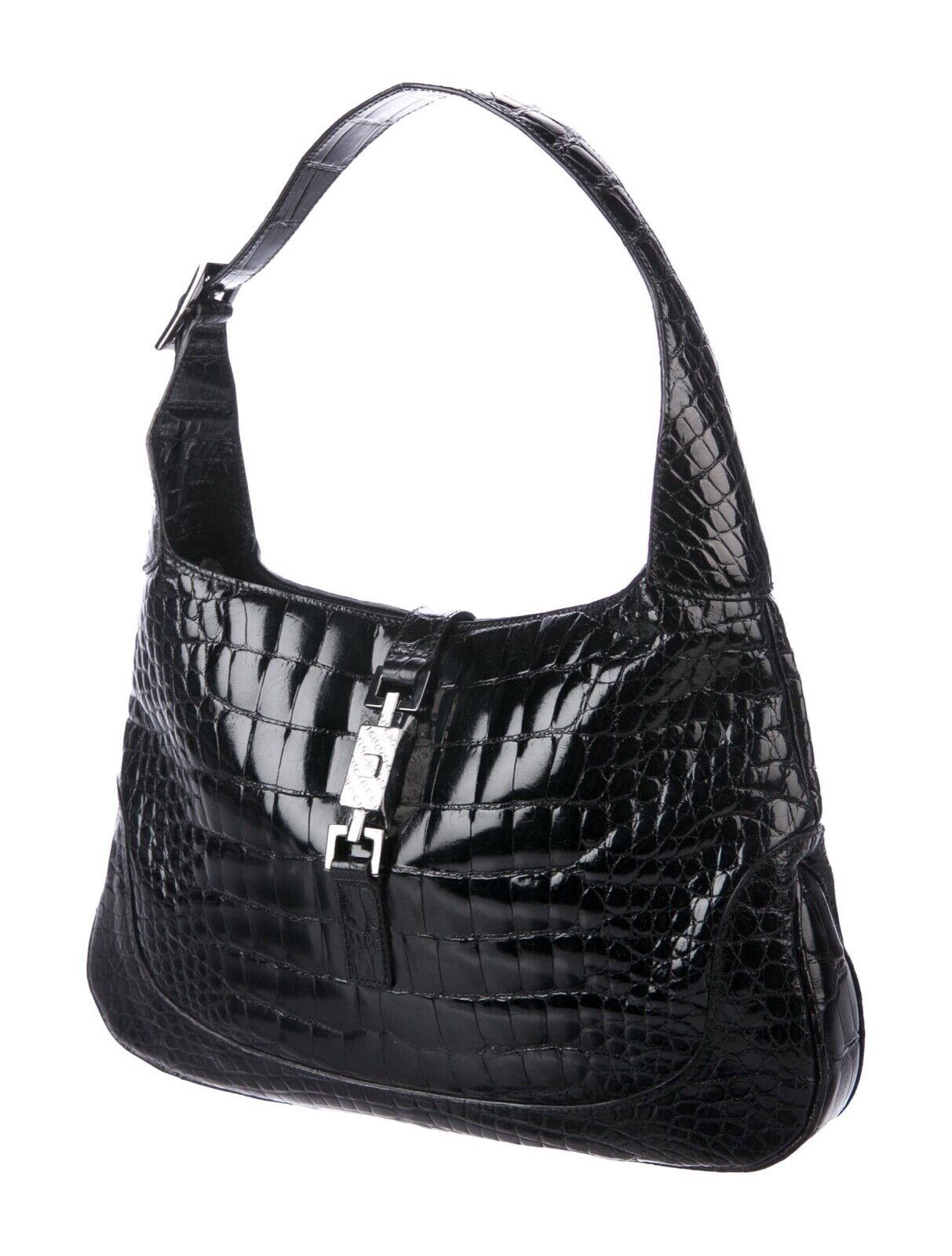 Jackie 1961 crocodile small shoulder bag in black crocodile