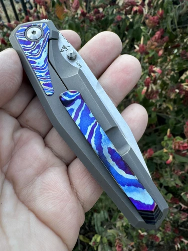 Pena Knives Alacran Knife 3.38" M390 Steel Blade Titanium Mokuti Kit Folder