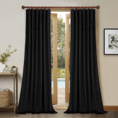 StangH Black Velvet Curtains Set Of 2 Blacckout Panels 52Wx120L