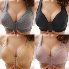 Ladies Women Front Fastening Bra Cotton Non Wired Non Padded Soft Stretch Bra US