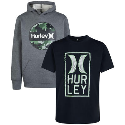 Hurley Boys' Grey/Black Pack Hoodie Tee Set (986176-C81) Size  5/6-7/8-10/12
