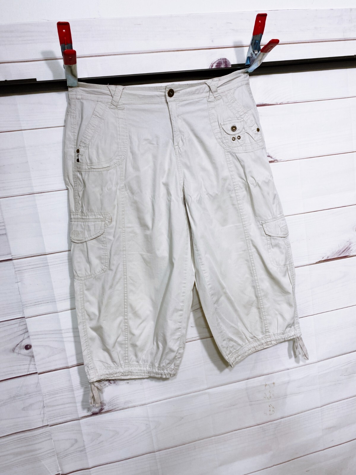 Dressbarn Womens Cargo Capri Pants Size 14 Beige High Rise Pockets eBay