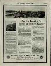1922 Weyerhaeuser Forest Products Boards or Lumber Service Vintage Print Ad 3655