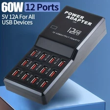 Multi 12 Port USB Charging Station Hub Desktop Wall Cell Phone Charger Organizer