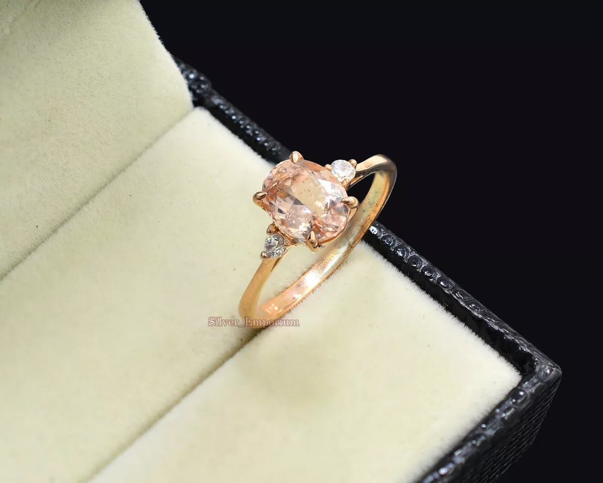 Natural Morganite Gemstone 925 Sterling Silver October Birthstone Wedding Ring