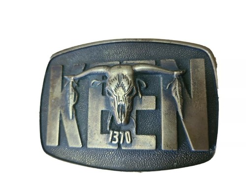Brass Belt Buckle KEEN Country Radio 1370 AM Vintage 80' San Jose Longhorn Skull - Picture 3 of 7