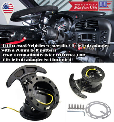 2.4'' Extend Aluminum Black Steering Wheel Quick Flip Tilt Up For Subaru Mazda