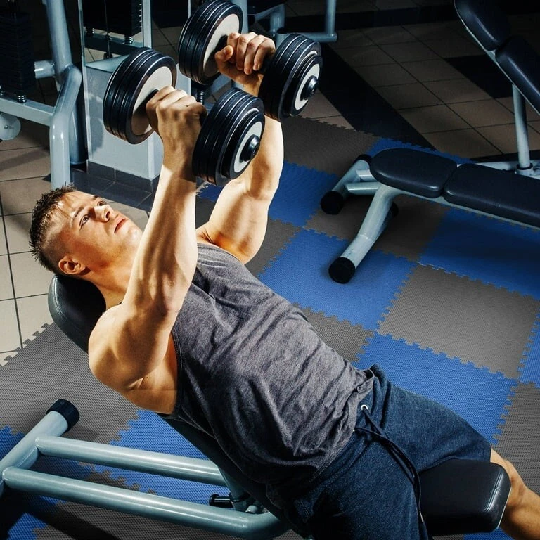 CAP Reversible 4 Piezas 13.7 pies cuadrados X 0.50 pulgadas Grueso Puzzle Estera de Ejercicio Gris/Azul Foto 3 de 4