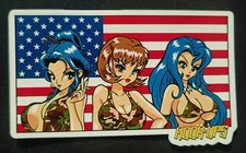 HOOK UPS STICKER VINTAGE "AMERICAN FLAG CAMO BOOBS" 4" WIDE 2 1/2" TALL GLOSSY