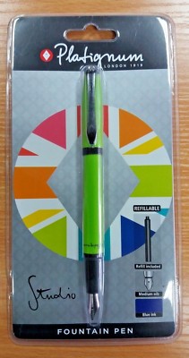 1x NEU PLATIGNUM STUDIO LIMETTENGRÜN MEDIUM FEDER FÜLLFEDERHALTER +1 BLAUE & SCHWARZE MINE