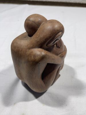Love Wood Sculpture Abstract Man and Woman Hugging Vintage 