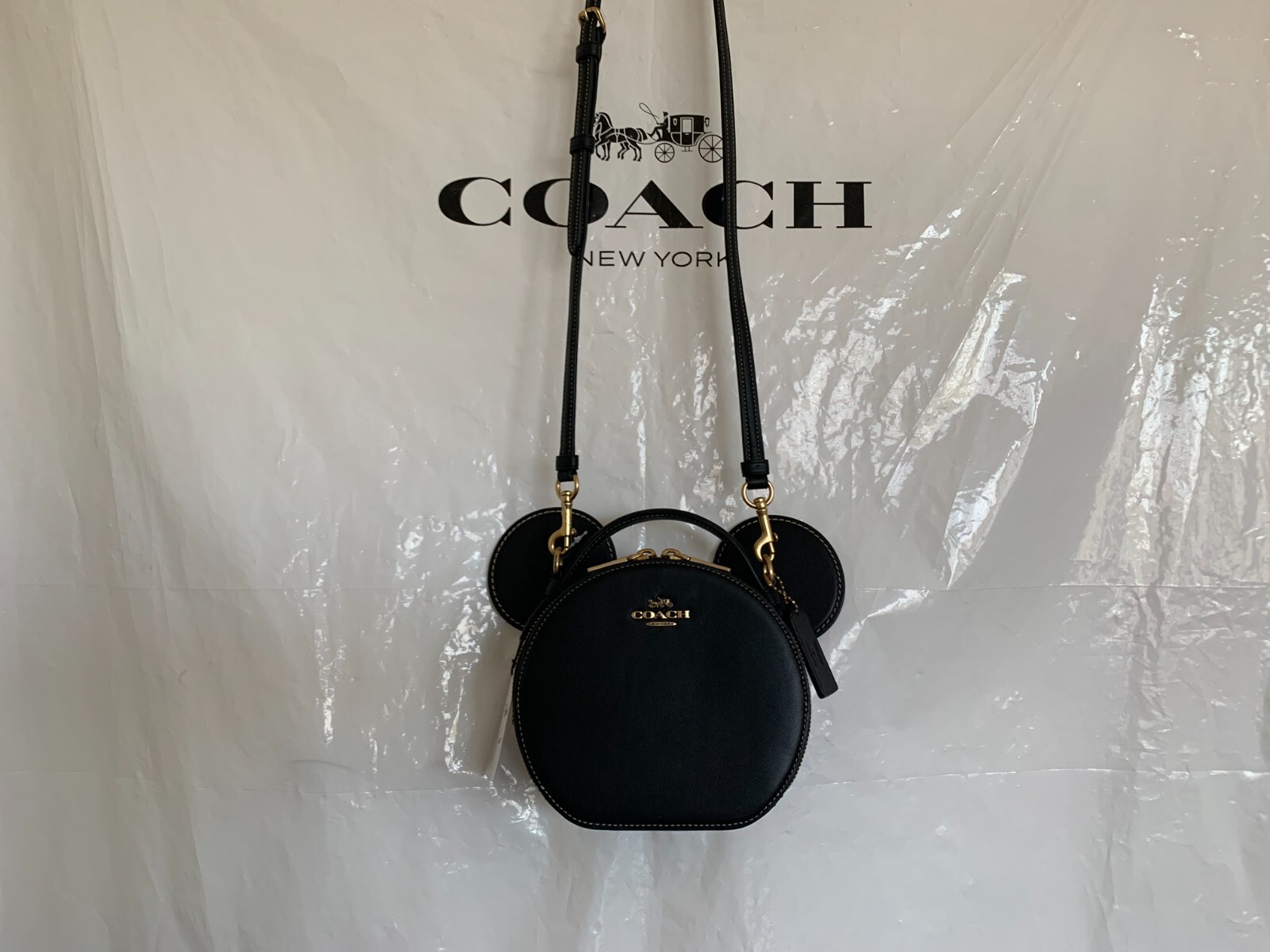 NWT Coach CM194 Disney X Coach Mickey Mouse Ear Bag Smooth Leather Black Multi 196395100842 eBay