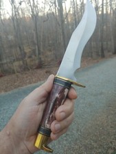 12-1/4 inches Fixed Blade Hunting Bowie Knife with Bone Handle Leather Sheath.