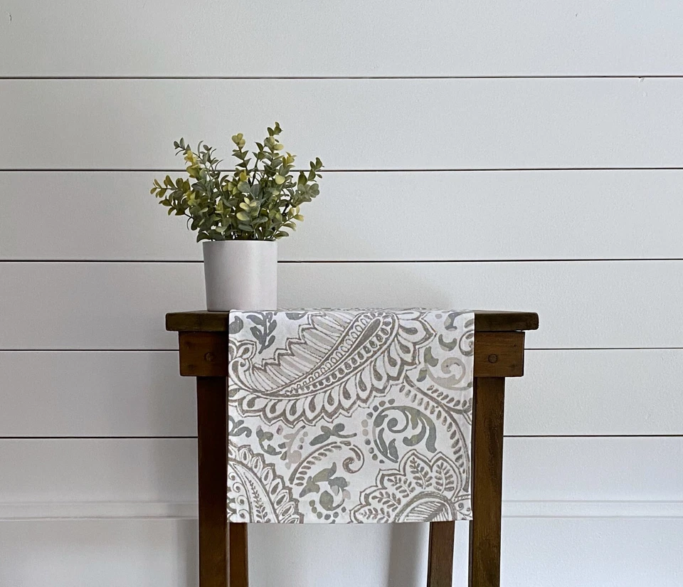 "HANDMADE" Gray Cream Taupe Table Runner Paisley Fall Autumn Home Decor Fall Table Linens