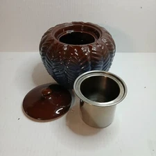 Fire Pot From Greenearth Blueish Maroon Color With Metal Insert And Pot Lid