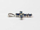 PRETTY 14kw Gold 1.00 ctw Blue Sapphire & Diamond Cross Pendant Necklace — photo 9