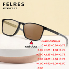 Photochromic Reading Presbyopic Glasses Men Square Brown Lens Sunglasses Reader