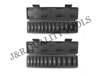 25pc 3/8'' Dr. 6 POINT Metric MM SAE Standard Deep Deepwell Impact Socket Set