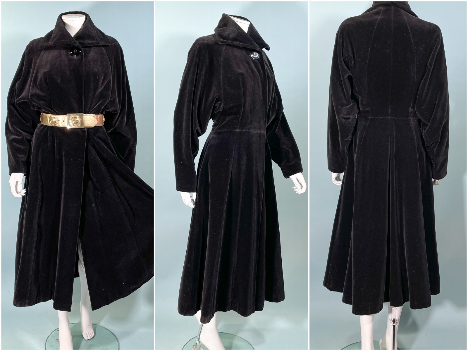Vintage 40s Black Velvet Princess Coat, St Anne E… - image 1