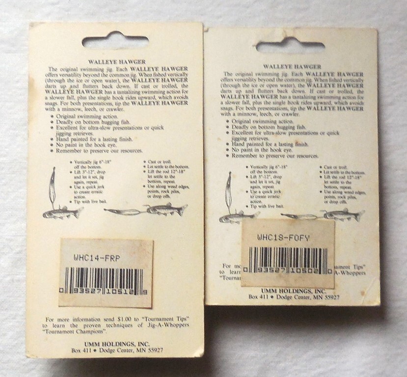 2 Vintage Original Jig-A-Whopper Walleye Hawger jigs