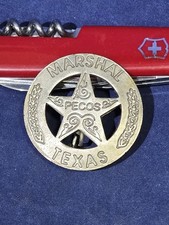 Pecos Texas Marshal Star Replica Badge Pin Western Collectible ~ Nice