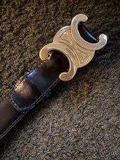 CELINE Women's Black 75 Skinny Fashion Belt Gold Buckle Adjustable