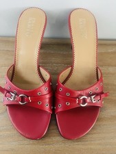 Franco Sarto Red Leather Mules Kitten Heels Grommet Buckle Studded Y2K Size 10