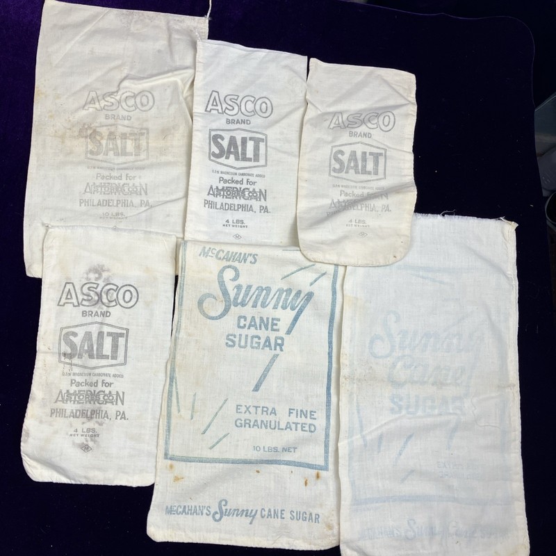 Vintage Antique Sunny Asco Salt Sugar Sack Bags Feed 1900 1920s