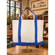 LL Bean Boat and Tote Canvas Bag Blue Cream Medium Made in USA 112636