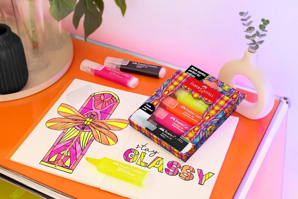 FABER-CASTELL 254693 - Textmarker Set Glassy Neon, 4er Etui, inkl. Marker schwar - Bild 2 von 2