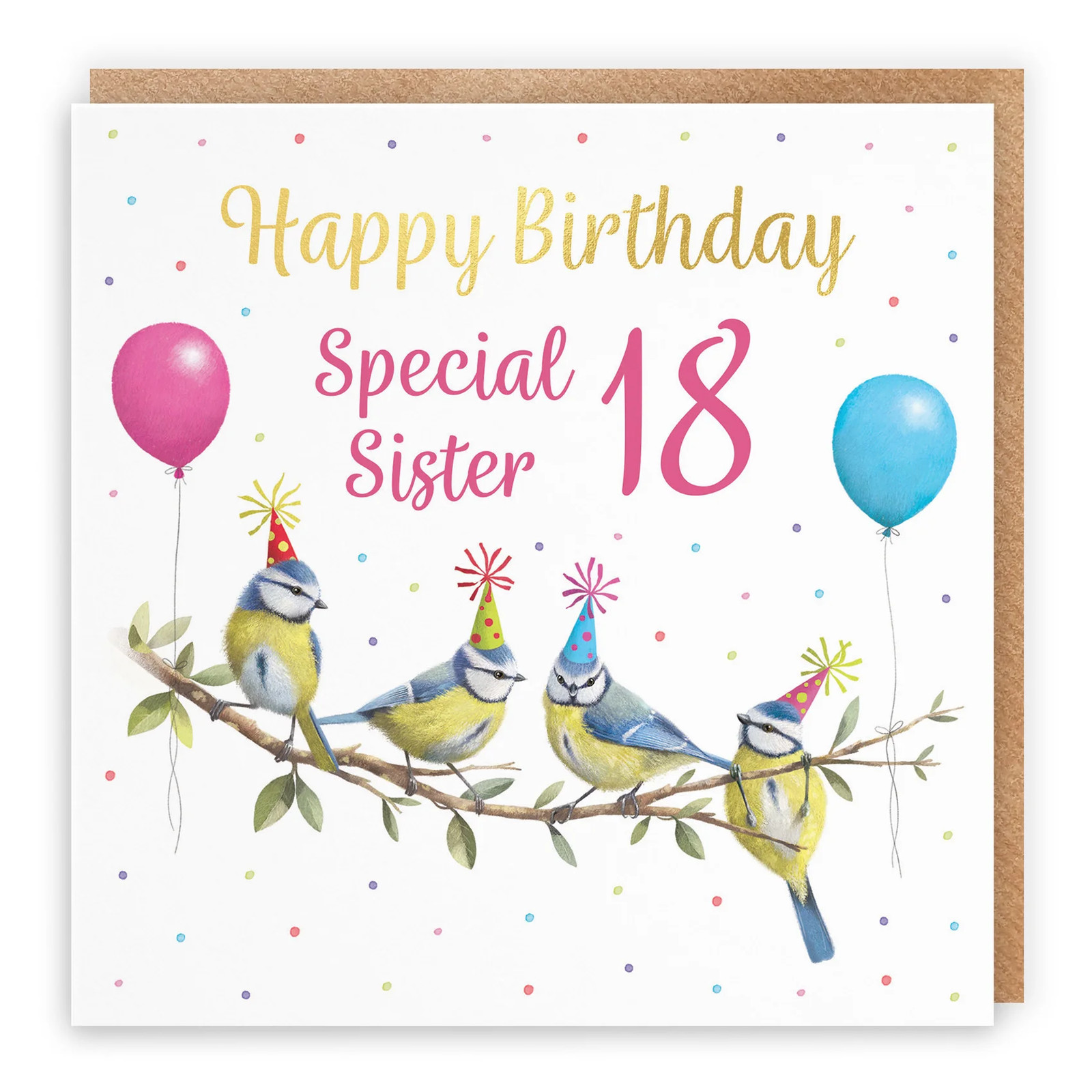 18th Sister Blue Tits Birthday Card Gold Foil Milo's Gallery