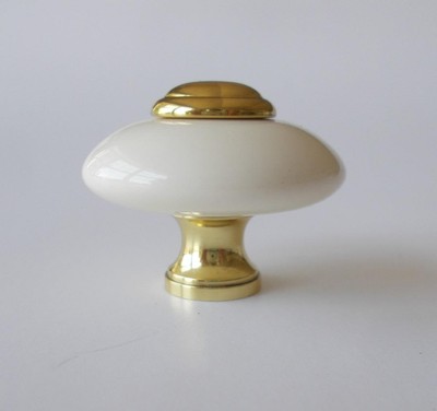 8 Off-White Porcelain & Polished Brass Round Button Drawer Cabinet Knobs 1 1/2''D