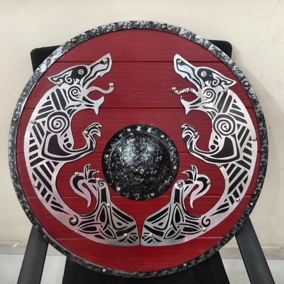 24 inches Designer Medieval Battle Handmade Viking Wooden Shield Decor