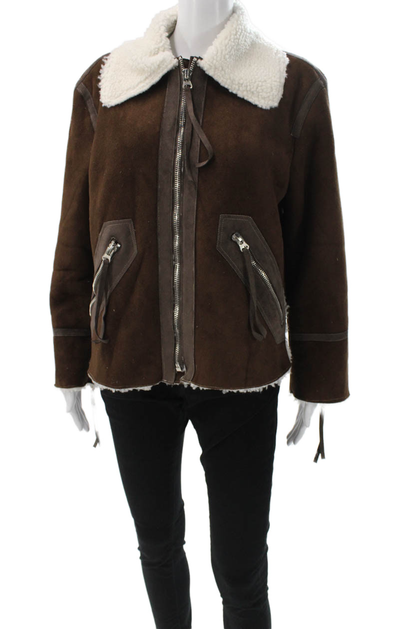 Moon River Womens Bomber Jacket Biker Faux Suede Brown Zip Long Sleeve Size XSFree Shipping in US $100+ Orders | $6.95 Orders Below