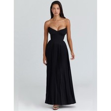 House of CB Marcella Black Georgette Pleated Maxi Dress S A-C Regular NWOT