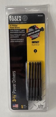 Klein Tools Brand #1 Phillips Power Drivers 5 Pack PH1-35-5  3.5'' Bits USA New