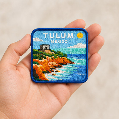 Tulum Mexico Mayan Ruins Embroidered Patch (3 Inch)   Coastal Travel Souvenir