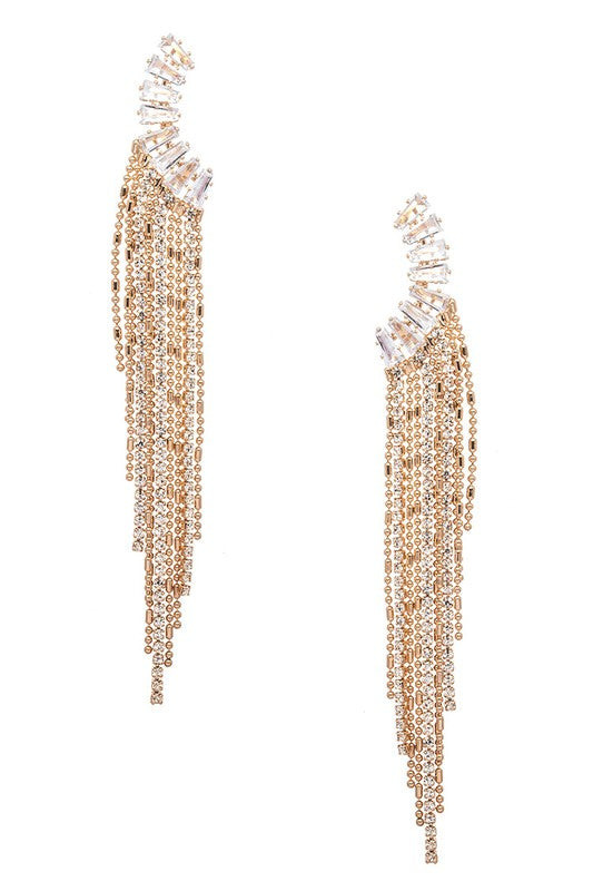 CZ Fringe Chain Drop Chandelier Earrings
