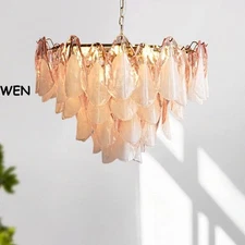 Murano Mid-style Glass Chandelier Light Retro Handcrafted Petal Pendant Light