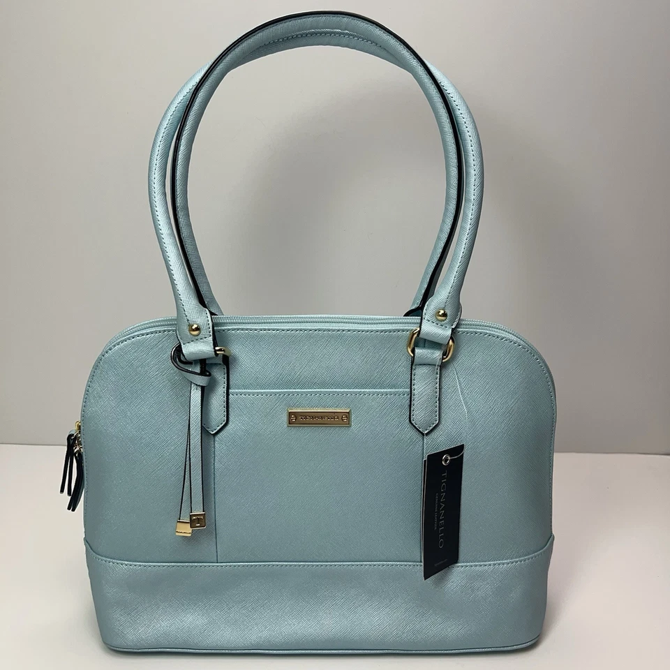 Cartera de hombro TIGNANELLO de cuero Bowery Dome forrada azul en polvo nueva con etiquetas Foto 4 de 4