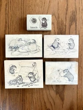 Vintage House Mouse Wood Rubber Stamp Lot of 5 Stampa Rosa 1997, 1998