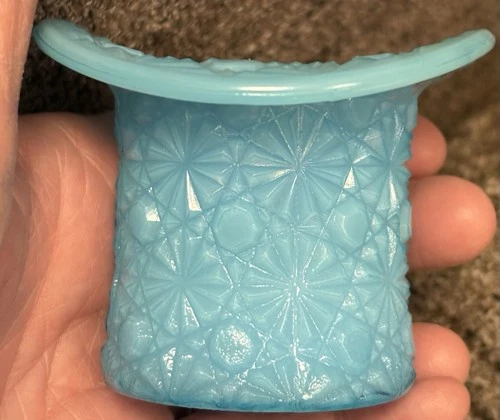 Blue Fenton ? Pattern Glass Daisy and Button Hat Toothpick Holder