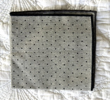 Men  s 12  Gray Pocket Square Black Polka Dot Linen Muslin Hand Rolled Edge