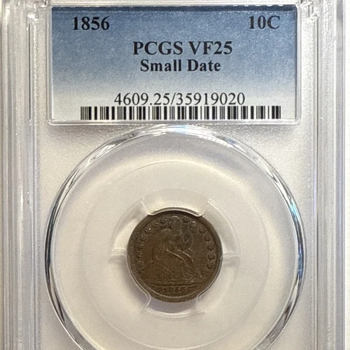 1856 SEATED LIBERTY DIME, SMALL DATE PCGS VF 25